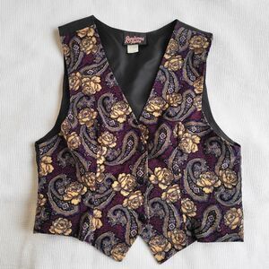 REQUIREMENTS Petites Dark Floral Corduroy Vest Size M Paisley 90s USA Whimsygoth